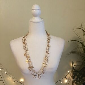PD Crown Brushed Gold Chain Double Necklace Circle